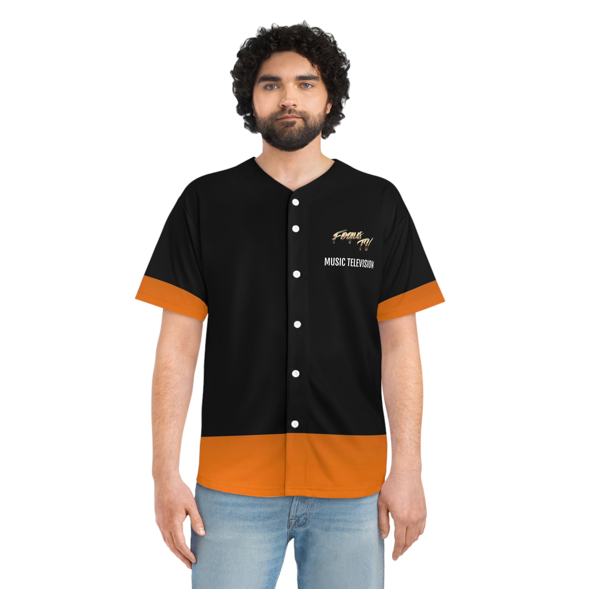FOQUS TV Baseball Jersey Black Orange Trim